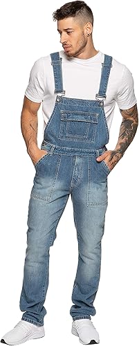 Enzo Jeans Men’s Stonewash Denim Dungarees | Flick Cart