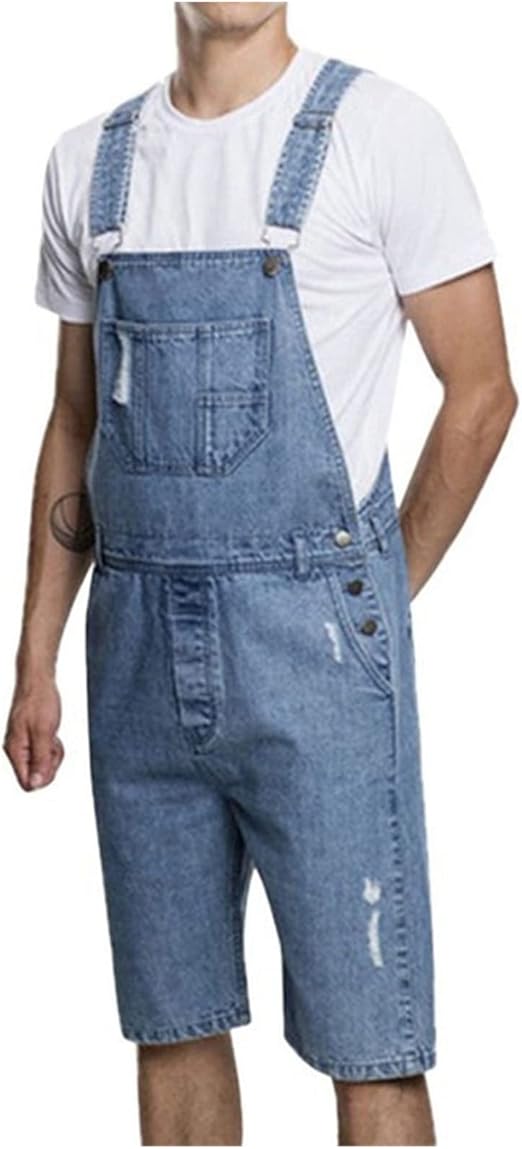 Dawwoti Men’s Retro Fray Denim Dungaree Shorts – Plus Size Jumpsuit | Flick Cart