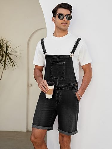 LONGBIDA Men’s Denim Overall Shorts – Casual Summer Romper with Pockets | Flick Cart