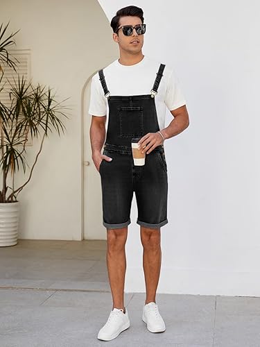LONGBIDA Men’s Denim Overall Shorts – Casual Summer Romper with Pockets | Flick Cart