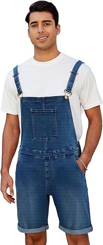 LONGBIDA Men’s Denim Overall Shorts – Casual Summer Romper with Pockets | Flick Cart