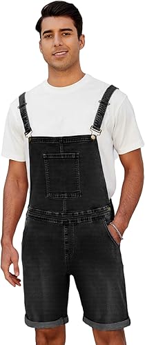 LONGBIDA Men’s Denim Overall Shorts – Casual Summer Romper with Pockets | Flick Cart