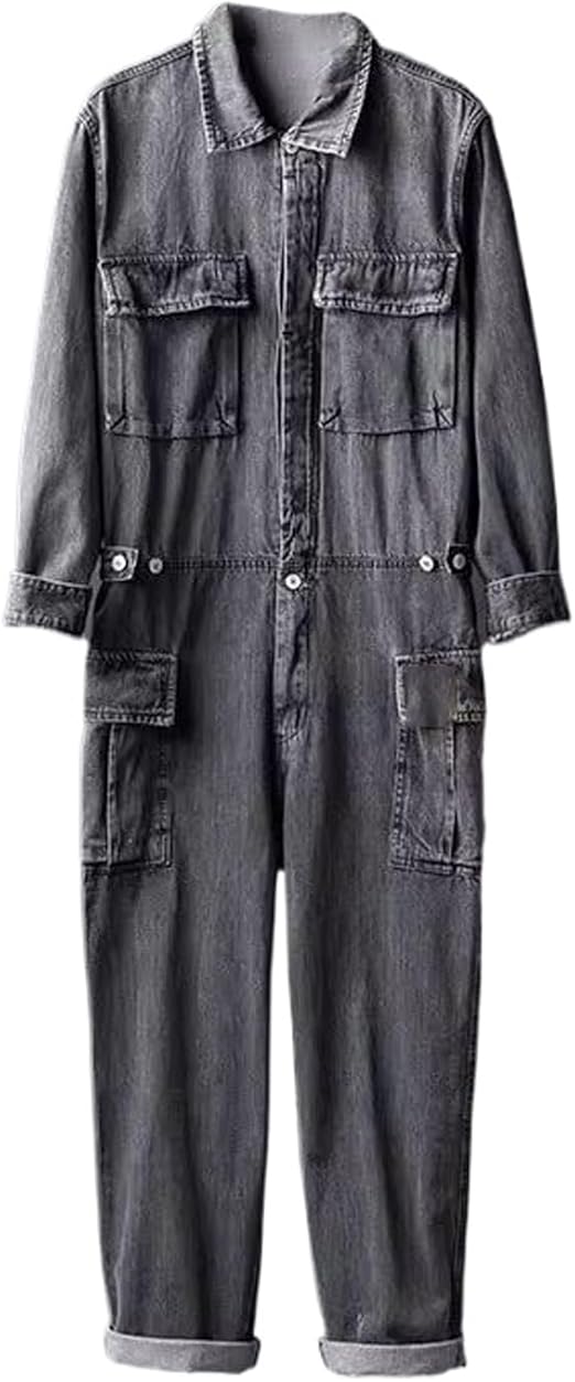 Flick Cart | WOLONG Men's Retro Denim Jumpsuit – Street Style Blue Overalls with Pockets