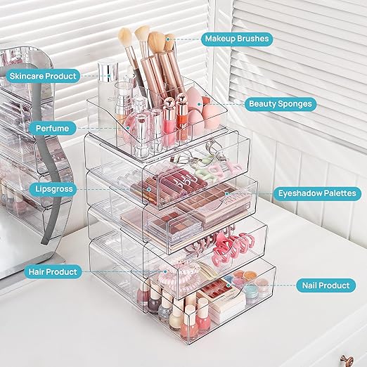 Flick Cart's 3-Tier Clear Makeup Organizer - Vtopmart Cosmetic Storage with Drawer