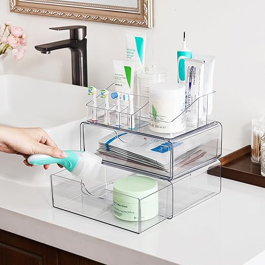 Flick Cart's 3-Tier Clear Makeup Organizer - Vtopmart Cosmetic Storage with Drawer