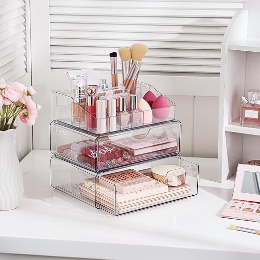 Flick Cart's 3-Tier Clear Makeup Organizer - Vtopmart Cosmetic Storage with Drawer