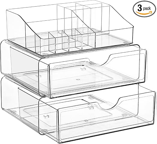 Flick Cart's 3-Tier Clear Makeup Organizer - Vtopmart Cosmetic Storage with Drawer