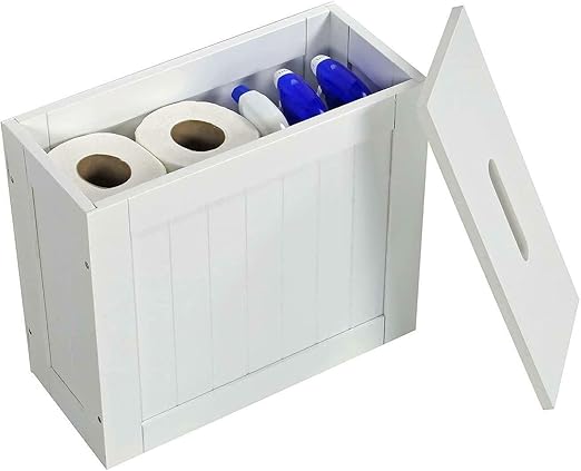 Flick Cart's Slimline Bathroom Storage Unit - White Wooden Toilet Roll Cabinet & Organizer