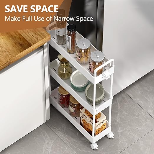 Flick Cart's Slim 3-Tier Rolling Cart - Space-Saving Mobile Organizer for Kitchen/Bathroom