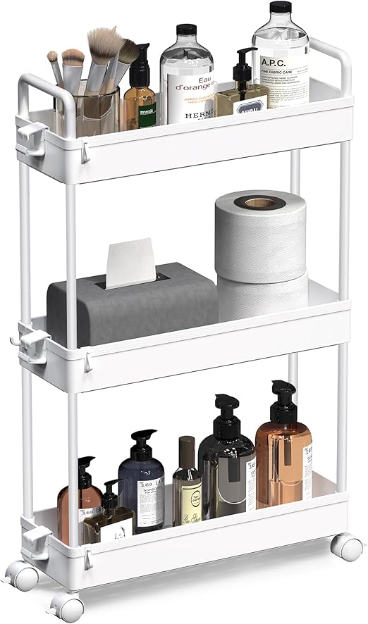 Flick Cart's Slim 3-Tier Rolling Cart - Space-Saving Mobile Organizer for Kitchen/Bathroom