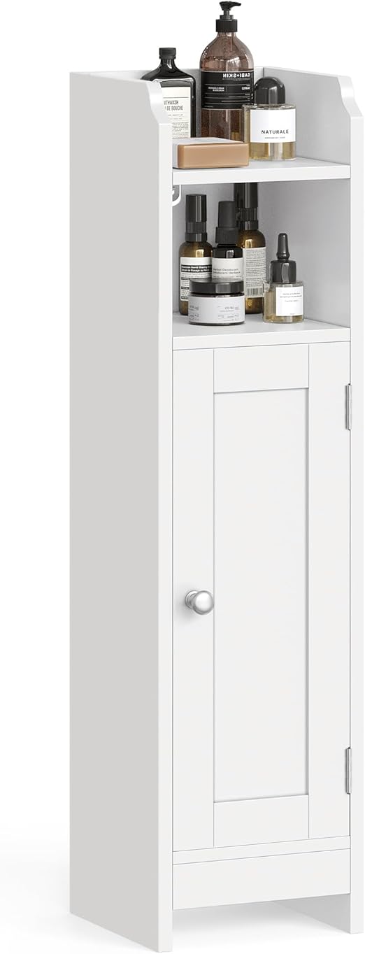 Flick Cart's VASAGLE Slim Bathroom Cabinet - Adjustable Shelf Storage Unit with Door, White