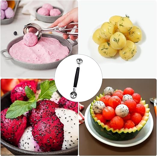 Double-Sided Stainless Steel Melon Baller - Perfect Fruit & Ice Cream Scoop | Flick Cart |