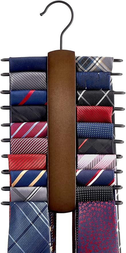 Flick Cart’s Mkono Rotating Tie & Belt Organizer – 20 Non-Slip Hooks, 360° Spin, Space-Saving Closet Solution (Brown)