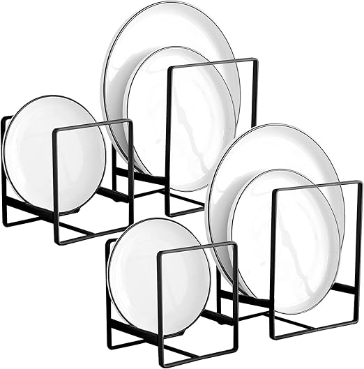 Flick Cart Exclusive: ToKinCen 4-Pack Plate Rack - Space-Saving Vertical Storage for Shelves & Countertops