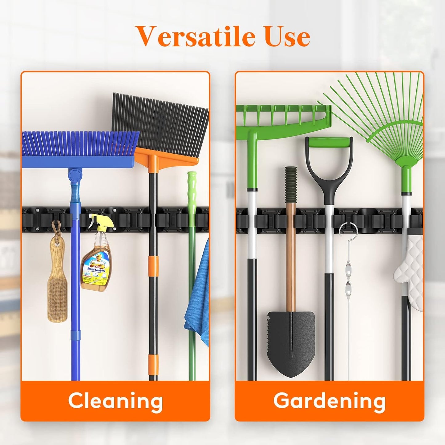 Flick Cart Exclusive: Lifewit Heavy-Duty Broom Holder - 5 Slots + 6 Hooks for Brooms, Mops & Tools
