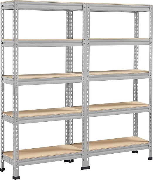 Yaheetech 5-Tier Garage Shelves (2-Pack) - 750kg Total Capacity | Heavy Duty Blue Racking | Flick Cart