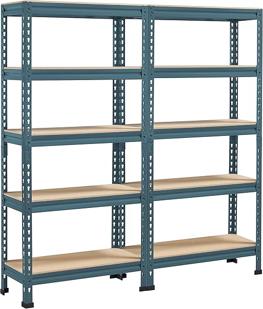 Yaheetech 5-Tier Garage Shelves (2-Pack) - 750kg Total Capacity | Heavy Duty Blue Racking | Flick Cart