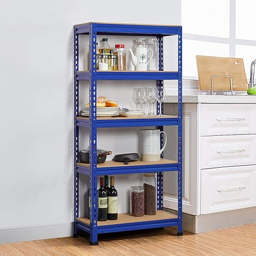 Yaheetech 5-Tier Garage Shelves (2-Pack) - 750kg Total Capacity | Heavy Duty Blue Racking | Flick Cart