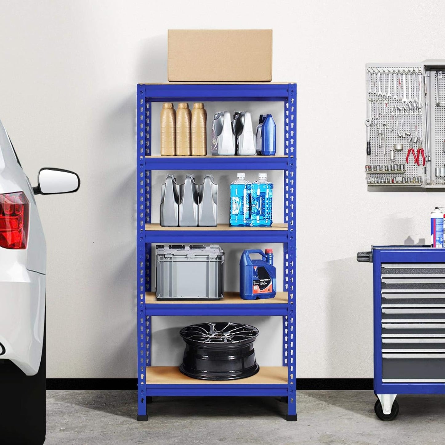 Yaheetech 5-Tier Garage Shelves (2-Pack) - 750kg Total Capacity | Heavy Duty Blue Racking | Flick Cart