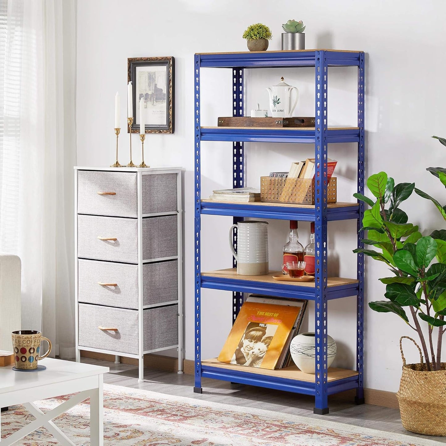 Yaheetech 5-Tier Garage Shelves (2-Pack) - 750kg Total Capacity | Heavy Duty Blue Racking | Flick Cart