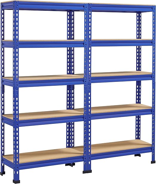 Yaheetech 5-Tier Garage Shelves (2-Pack) - 750kg Total Capacity | Heavy Duty Blue Racking | Flick Cart