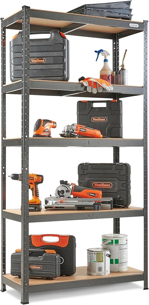 Industrial 5-Tier Boltless Shelves – 175kg Per Tier, Steel & MDF | VonHaus | Flick Cart
