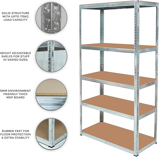 3-Pack Heavy Duty 5-Tier Shelves - 175kg/Shelf | Industrial Metal Racking for Garage/Workshop | Flick Cart