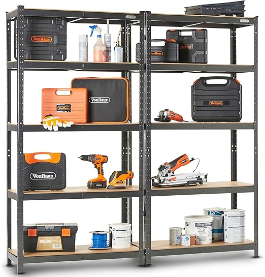 VonHaus 5-Tier Garage Shelves - 175KG/Shelf, 875KG Total | Flick Cart