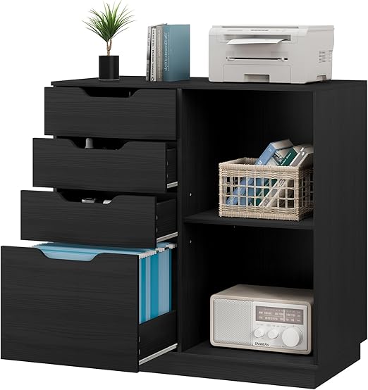 EasyPAG 4-Drawer Wooden File Cabinet - A4 Hanging Folders & Printer Stand | Flick Cart