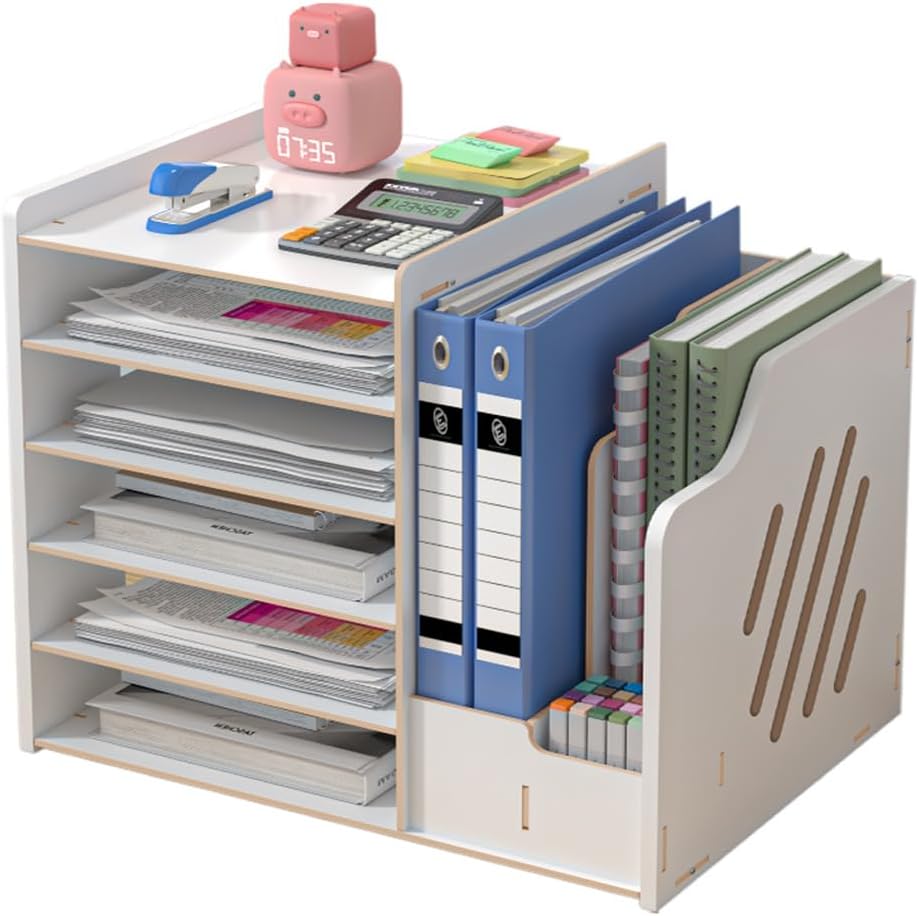 Premium Cherry Wood Desktop Organizer w/Drawer – A4 File & Office Storage | Flick Cart
