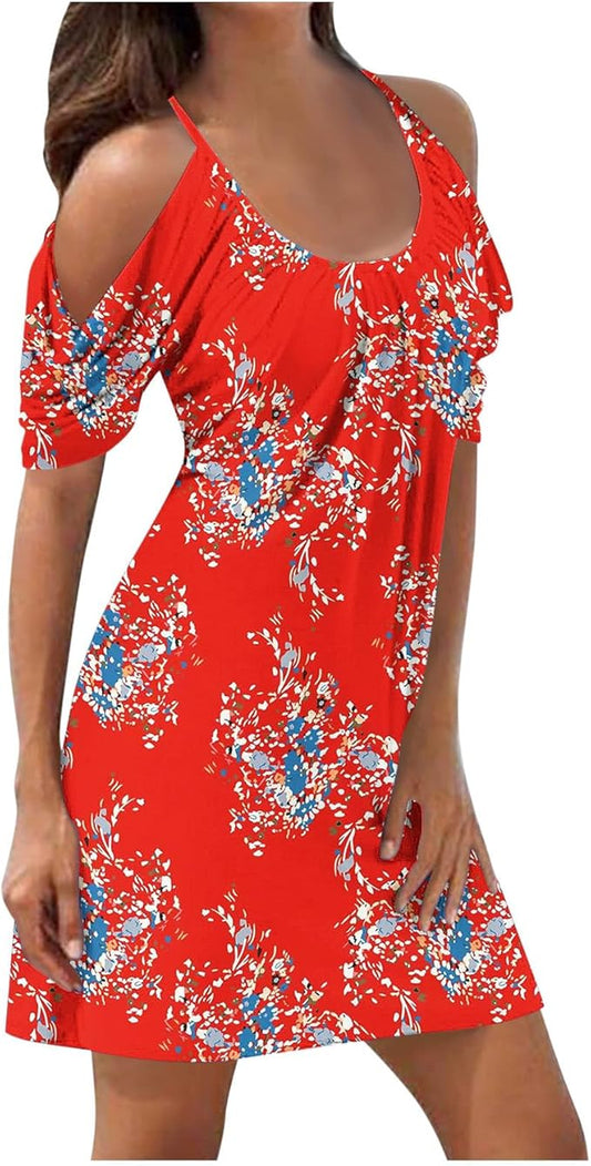 NaRHbrg Off-Shoulder Swing Dress - Floral T-Shirt Dress | Flick Cart|