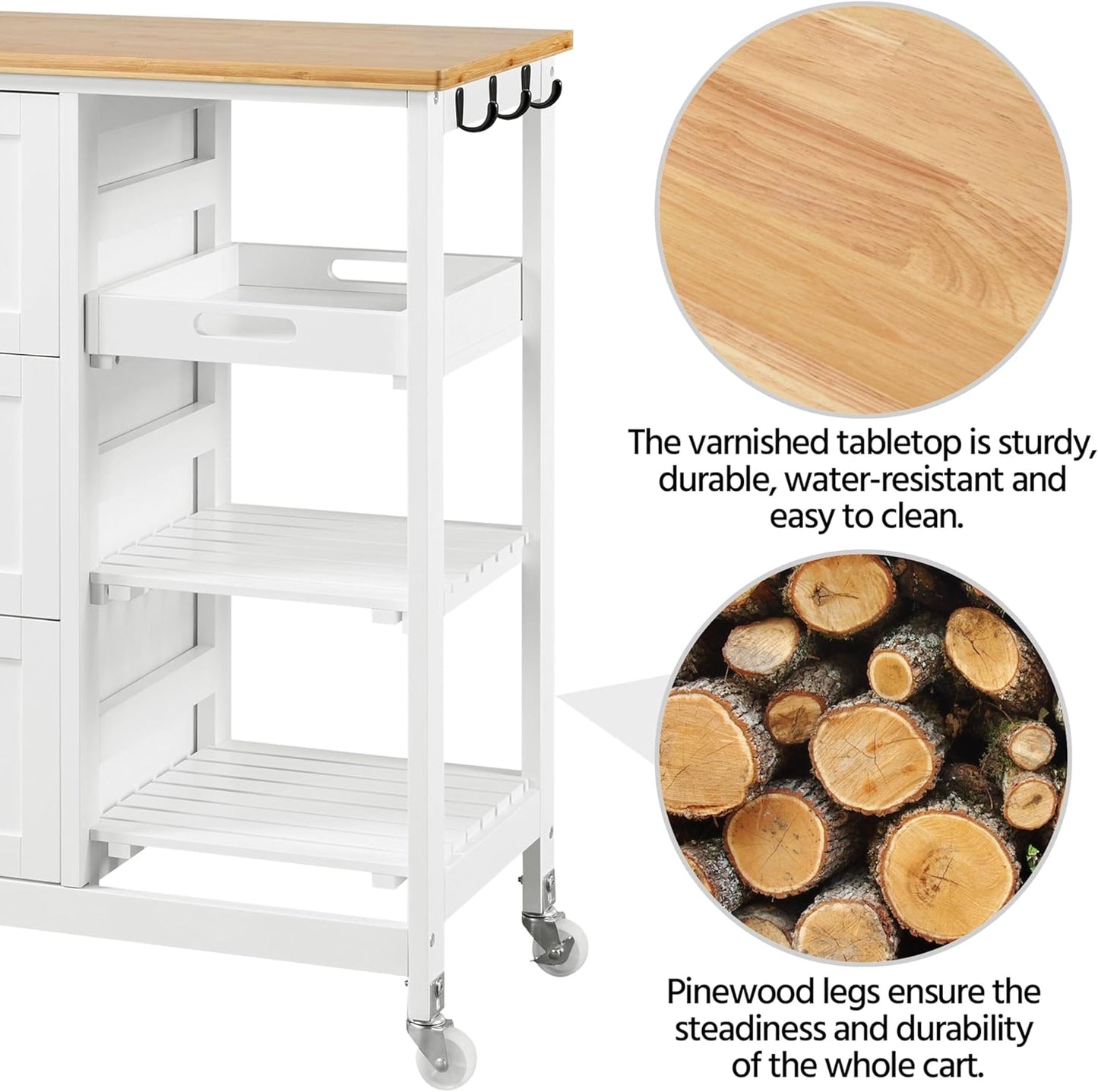 Flick Cart | Yaheetech Kitchen Storage Trolley – Rolling Island Cart with 3 Drawers & 3 Shelves for Dining, Living & More