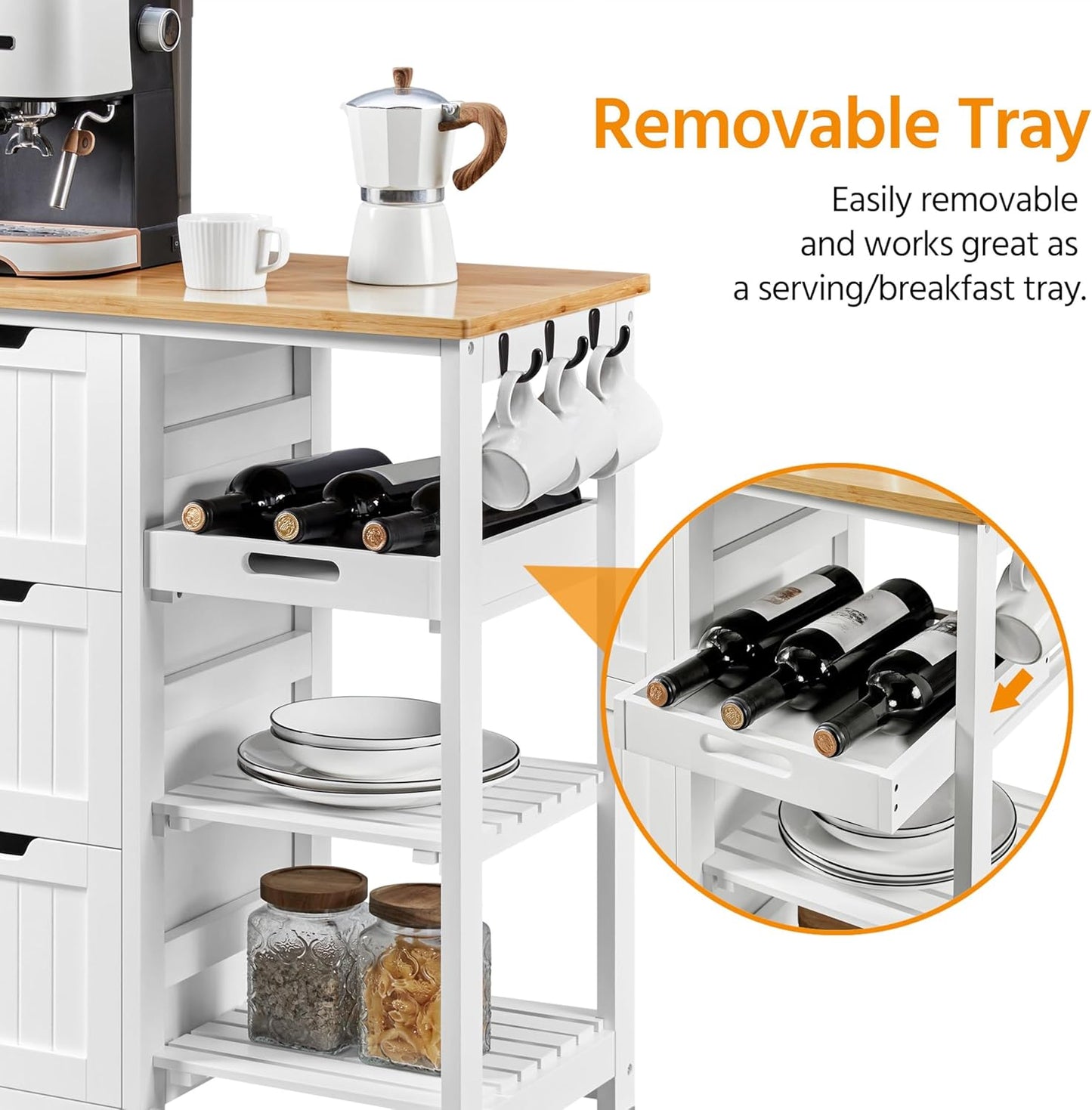 Flick Cart | Yaheetech Kitchen Storage Trolley – Rolling Island Cart with 3 Drawers & 3 Shelves for Dining, Living & More