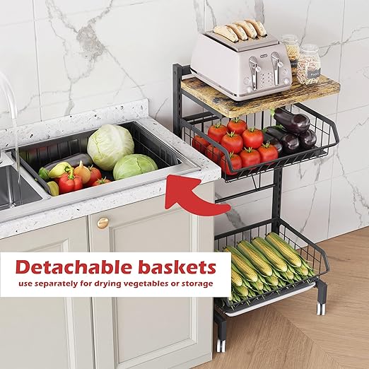 Flick Cart | Enjinkail Oversized Kitchen Trolley with Wheels – Heavy Duty Carbon Steel Storage Rack & Organizer with Basket & Shelf