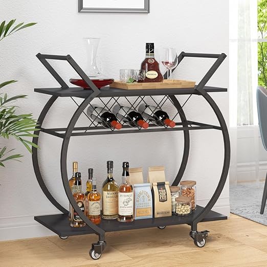 Flick Cart presents the LVB Rolling Drinks Trolley – Modern Wine Cart with Shelves & Storage for Home Bar & Dining