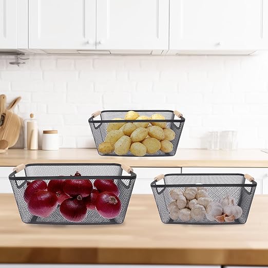 Xbopetda 3-Piece Vegetable Storage Rack – Mesh Bins for Potato, Onion & Garlic | Flick Cart