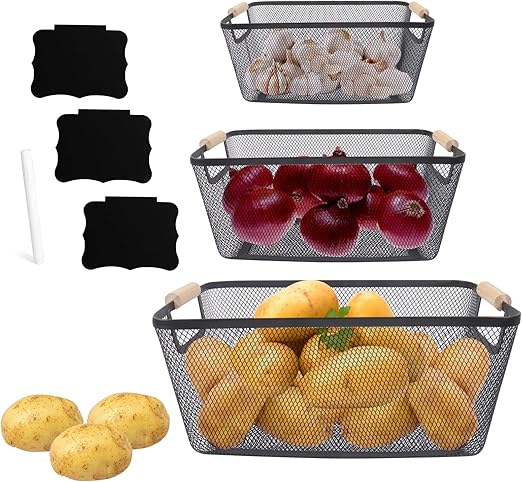 Xbopetda 3-Piece Vegetable Storage Rack – Mesh Bins for Potato, Onion & Garlic | Flick Cart