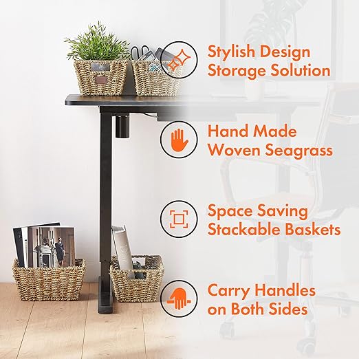 VonHaus Set of 4 Seagrass Storage Baskets – Handwoven Organisers with Handles | Flick Cart