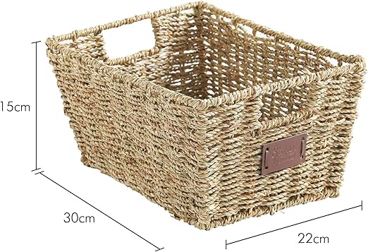 VonHaus Set of 4 Seagrass Storage Baskets – Handwoven Organisers with Handles | Flick Cart