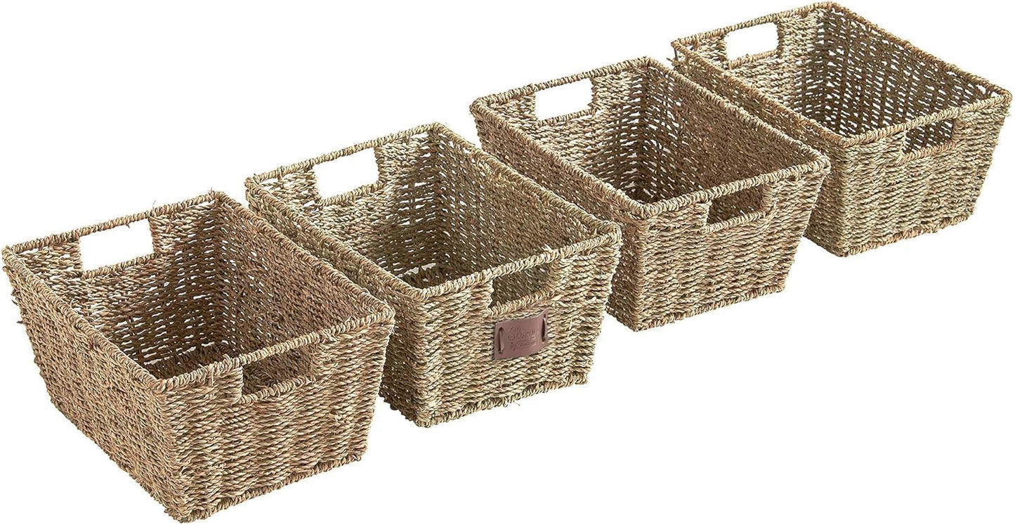 VonHaus Set of 4 Seagrass Storage Baskets – Handwoven Organisers with Handles | Flick Cart