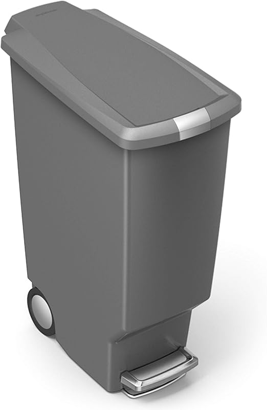 Flick Cart simplehuman 40L Slim Pedal Recycling Bin – Soft-Close Lid, Lock & Wheels, Grey