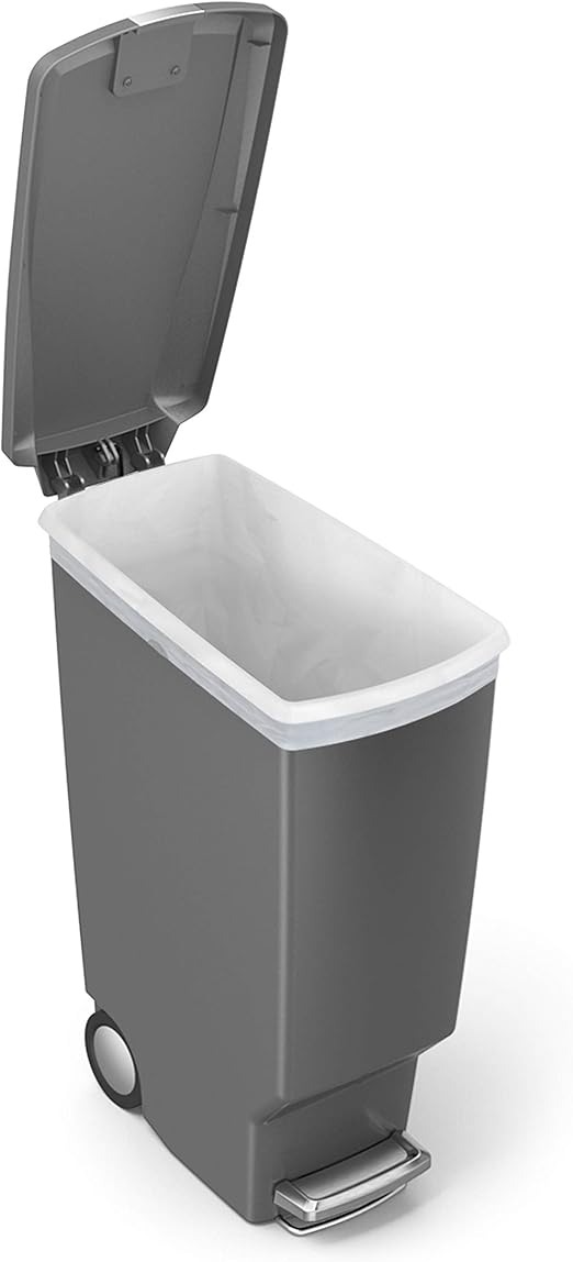 Flick Cart simplehuman 40L Slim Pedal Recycling Bin – Soft-Close Lid, Lock & Wheels, Grey