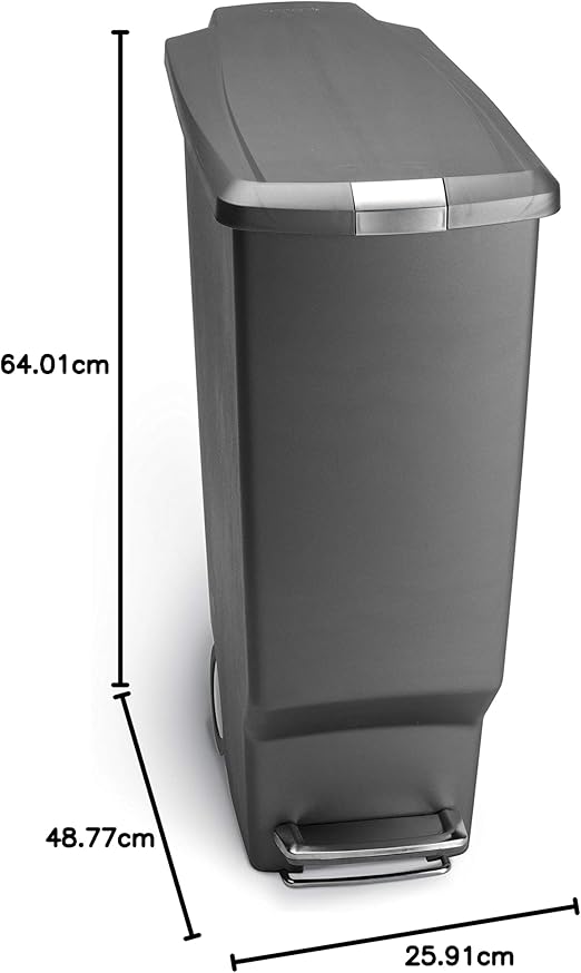 Flick Cart simplehuman 40L Slim Pedal Recycling Bin – Soft-Close Lid, Lock & Wheels, Grey