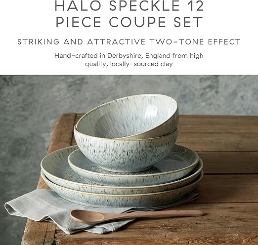 Denby Halo Speckle 12-Pc Dinner Set for 4 - Microwave & Dishwasher Safe | Flick Cart |