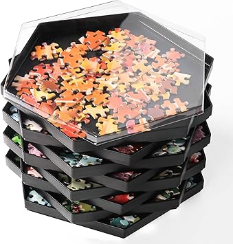 Flick Cart Becko Stackable Puzzle Sorting Trays – 8-Piece Hexagonal Sorters with Lid for Up to 1500-Piece Puzzles