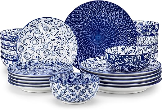 Vancasso Selene 24-Pc Dinner Set - Vintage Blue Porcelain for 6 | Flick Cart |