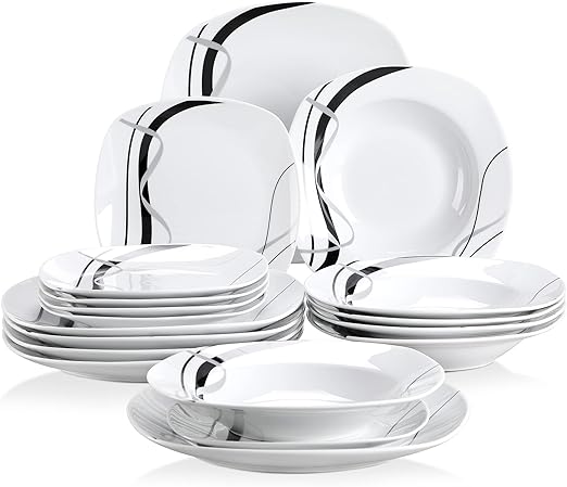 VEWEET 'Fiona' 20-Pc Dinner Set - Elegant Black & White Porcelain Tableware | Flick Cart \