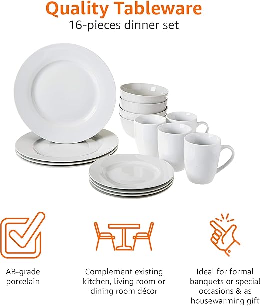 16-Piece Porcelain Dinner Set - Elegant White Tableware for 4 | Flick Cart |