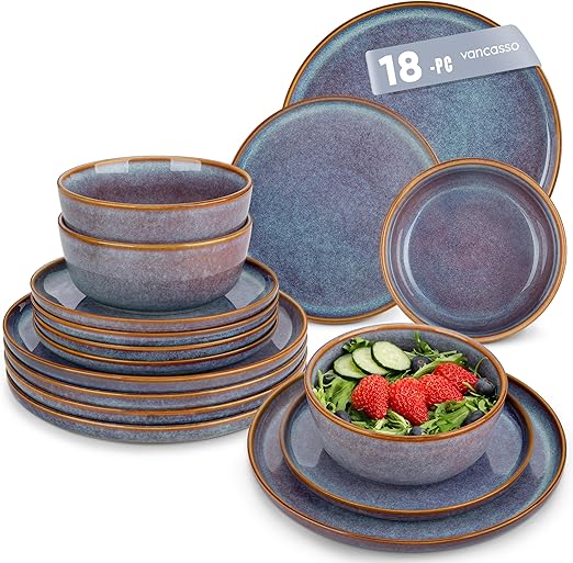 Vancasso Playa 18-Pc Dinner Set - Stoneware for 6 in Ocean Blue | Flick Cart |