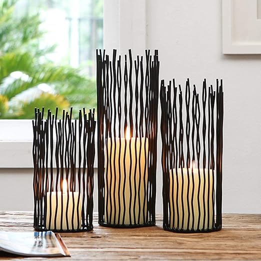 Sleek Iron Wire Willow Candle Holder Set – Modern Pillar Candleholders | Flick Cart